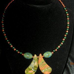 BB UNAKITE POLISHED STONE NECKLACE 19'